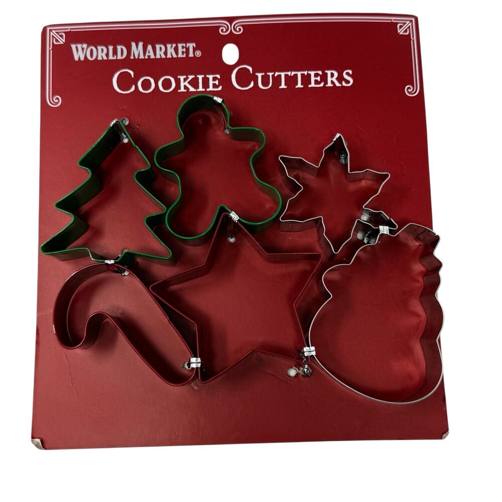 World Market Christmas Cookie Cutters Set 6 Pieces Green Red Holiday Shapes NEW